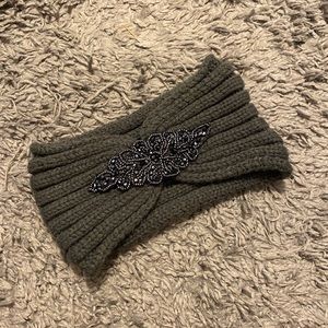 Embellished Dark Gray Knit Headband